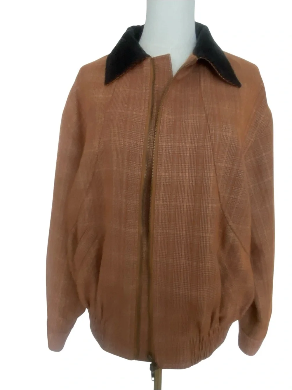 Jacqui E Tan Bomber Jacket with Black Collar